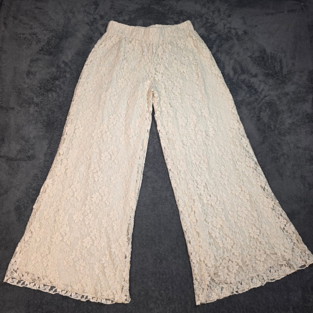 Origami by Vivien Lace Pants Womens Small Wide Leg Cotton Blend cottage fairy